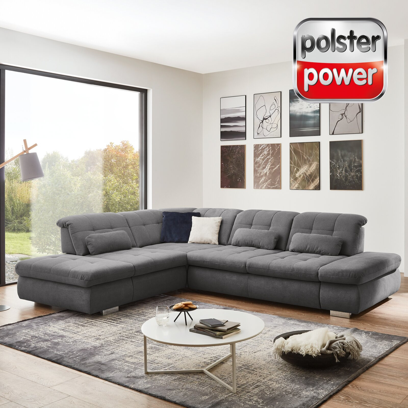 Polsterpower Ecksofa - Grau - Mit Funktionen - Anstellhocker Links inside Ecksofas Kaufen